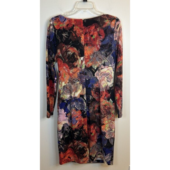 ADRIANNA PAPELL Knot Front Faux Wrap Floral Sheath Dress 12 Long Sleeve Jersey - Picture 4 of 16